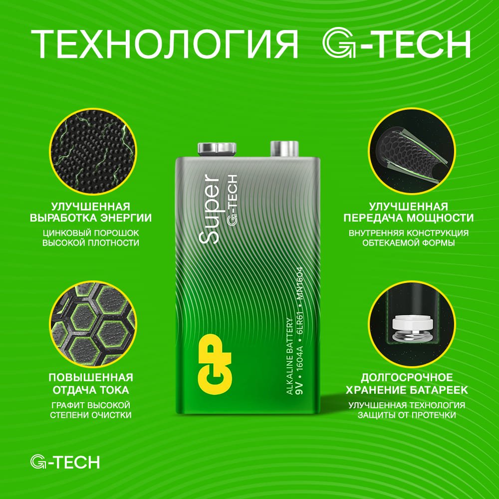 GP Super Alkaline 9V Крона (GP 1604AA21-5CRSBC1), БЛИСТЕР