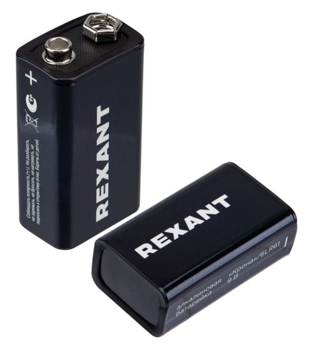 Батарейка алкалиновая 6LR61 Крона 9В REXANT (39-1061)