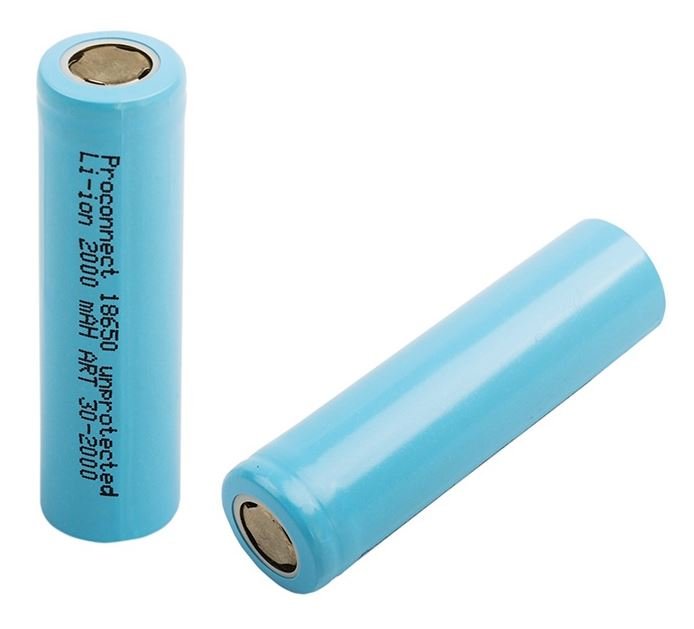 Аккумулятор Li-ion 18650, 3,7В, 2000мАч, без платы защиты, плоский контакт, PROconnect (30-2000-01)