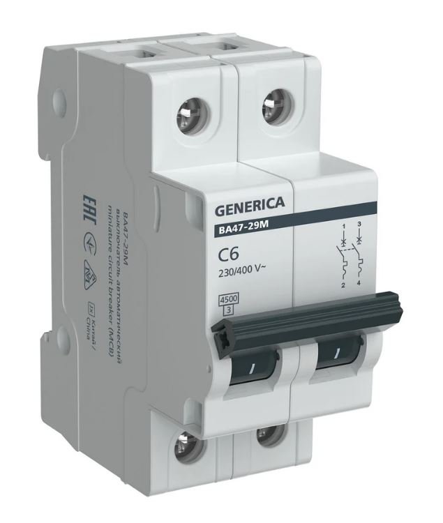 GENERICA ВА47-29М 2P C 6А 4,5кА (MVA21-2-006-C-G)