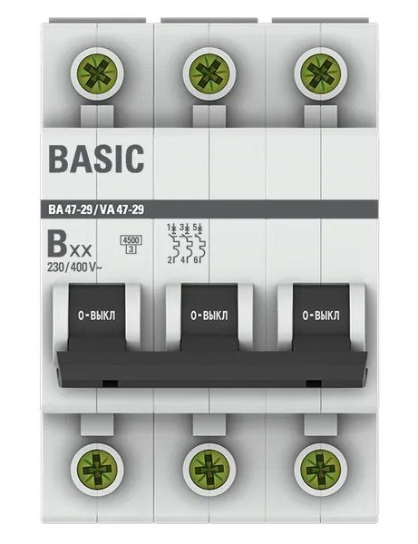 3P 25А (B) 4,5кА ВА 47-29 Basic (mcb4729-3-25-B)