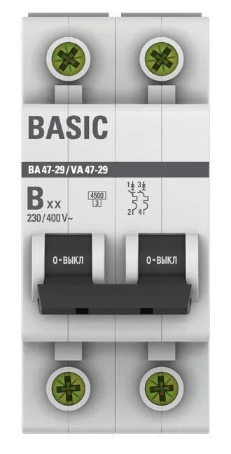 2P 10А (B) 4,5кА ВА 47-29 Basic (mcb4729-2-10-B)