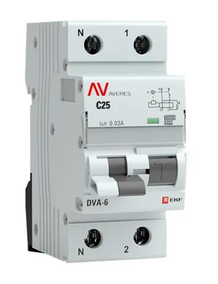 DVA-6 1P+N 25А C 30мА A 6кА AVERES (rcbo6-1pn-25C-30-a-av)