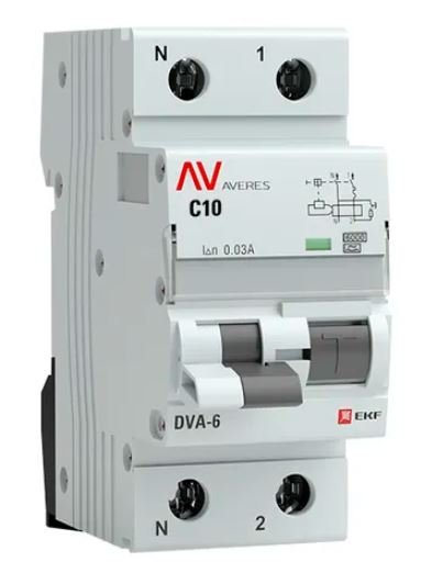 DVA-6 1P+N 10А C 30мА A 6кА AVERES (rcbo6-1pn-10C-30-a-av)