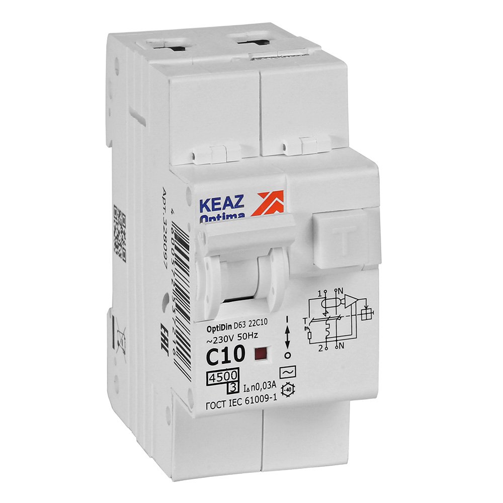 OptiDin D63-22C10-AC-У3 2п C10 30мА 4.5кА, КЭАЗ (328097)