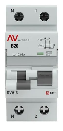 DVA-6 1P+N 20А B 30мА AC 6кА AVERES (rcbo6-1pn-20B-30-ac-av)