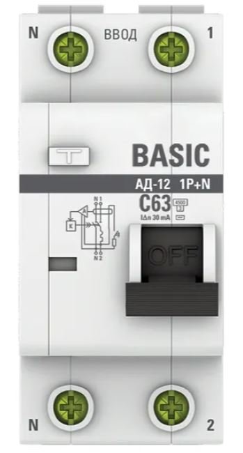 АД-12 1P+N 63А C 30мА АС 4,5кА BASIC (DA12-63-30-bas)