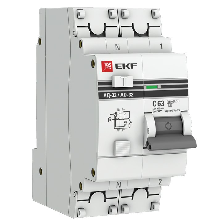 АД-32 1P+N 63А (С) 30мА тип AC эл. 4,5кА  PROxima (DA32-63-30-pro)