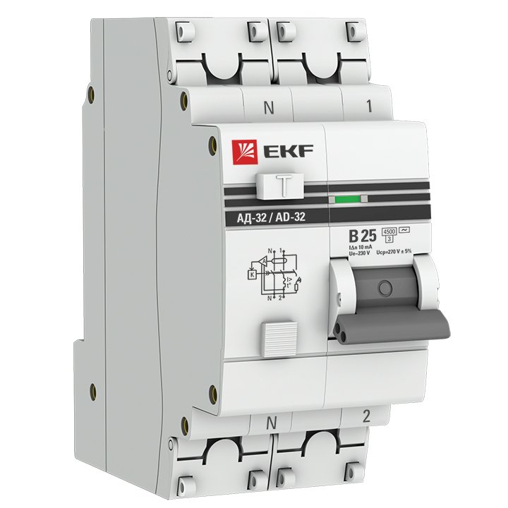 АД-32 1P+N 25А (С) 10мА тип AC эл. 4,5кА  PROxima (DA32-25-10-pro)