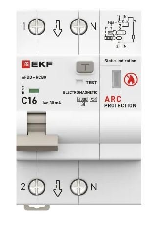 УЗДП + АВДТ 1P+N 16А 30мА С А 6 кА PROXIMA (afdd-rcbo-2-16C-30em-pro)