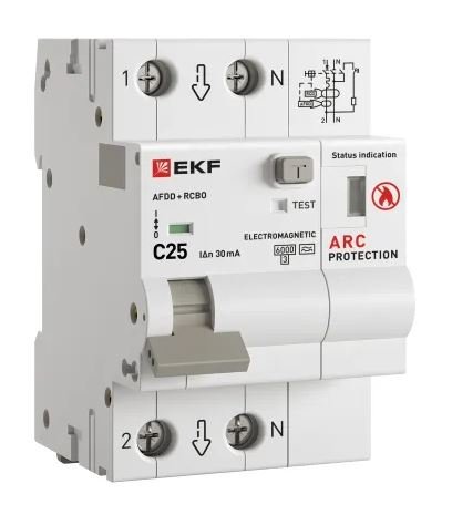 УЗДП + АВДТ 1P+N 25А 30мА С А 6 кА PROXIMA (afdd-rcbo-2-25C-30em-pro)