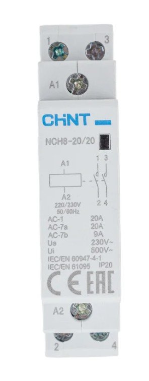 Контактор модульный NCH8-20/20 20А 2НО AC 220/230В 50Гц CHINT (256054)