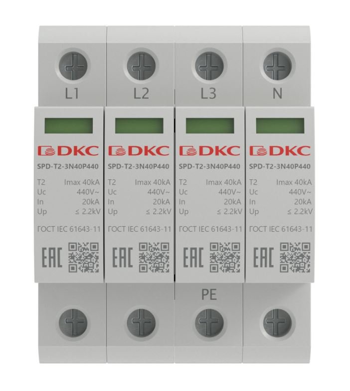 УЗИП, тип 2, 4P Imax 40kA Un 440V (SPD-T2-3N40P440)