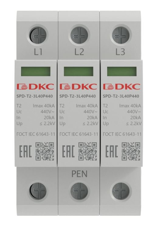УЗИП, тип 2, 3P Imax 40kA Un 440V (SPD-T2-3L40P440)