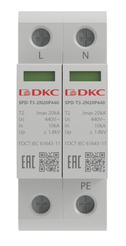 УЗИП, тип 3, 2P Imax 20kA Un 440V (SPD-T3-2N20P440)