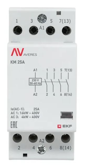 КМ 25А 4NO 230В АС (2 мод.) AVERES (km-av-2-25-40-230V)