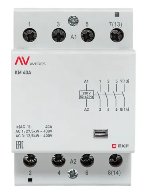 КМ 40А 4NO 230В АС (3 мод.) AVERES (km-av-3-40-40-230V)
