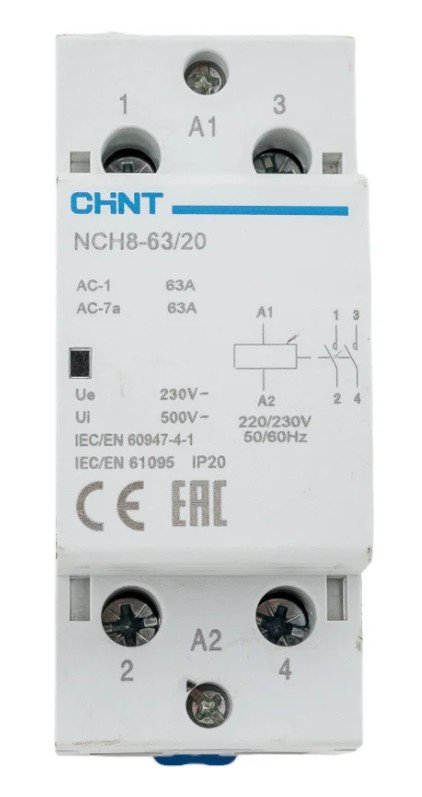 Контактор модульный NCH8-63/20 63А 2НО AC 220/230В 50Гц (R) CHINT (256093)