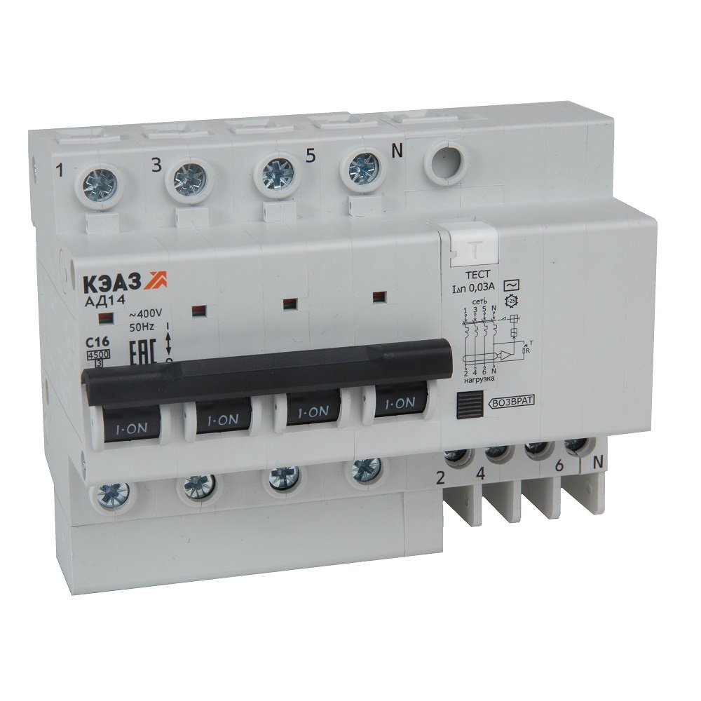 АД14-42C25-AC-УХЛ4 4п C 25А 30мА тип AC 4.5кА, КЭАЗ (318385)