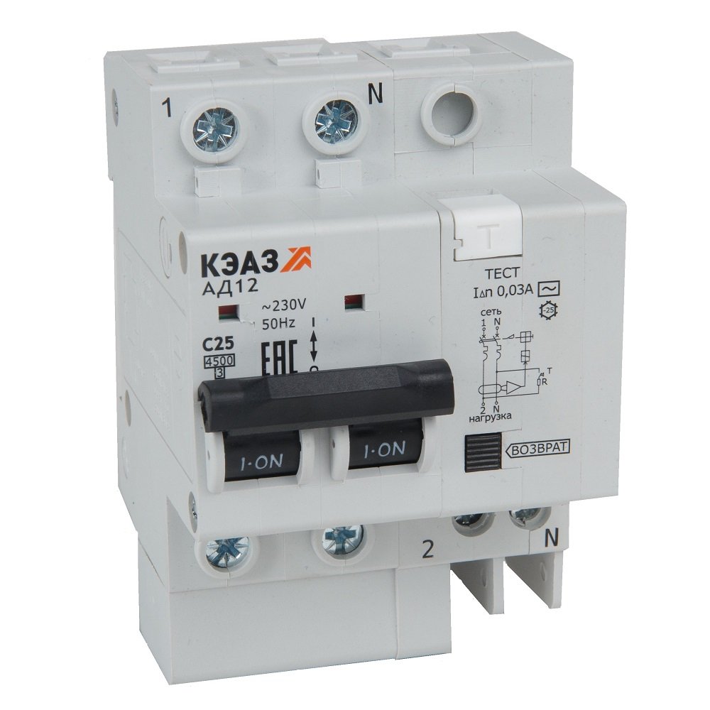АД12-22C32-AC-УХЛ4 2п C 32А 30мА тип AC 4.5кА, КЭАЗ (318371)