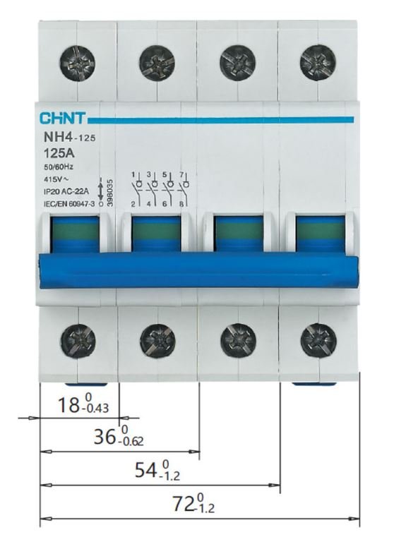 Выключатель нагрузки NH4-125 1P 100А (DB) (R) (398036)