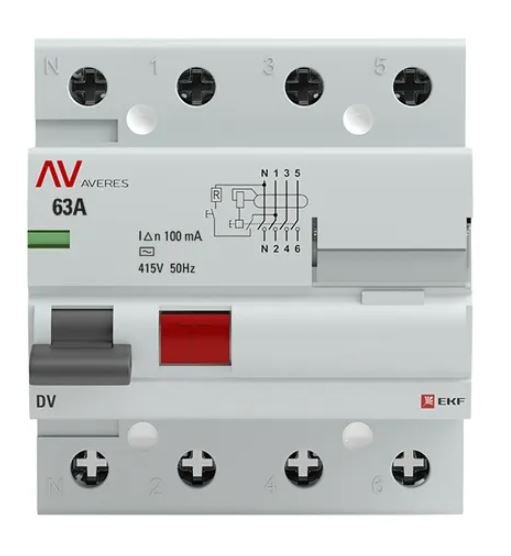 DV 4P 63А 100мА AC 6kA AVERES (rccb-4-63-100-ac-av)