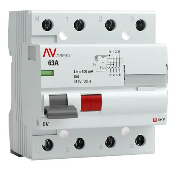 DV 4P 63А 100мА AC 6kA AVERES (rccb-4-63-100-ac-av)