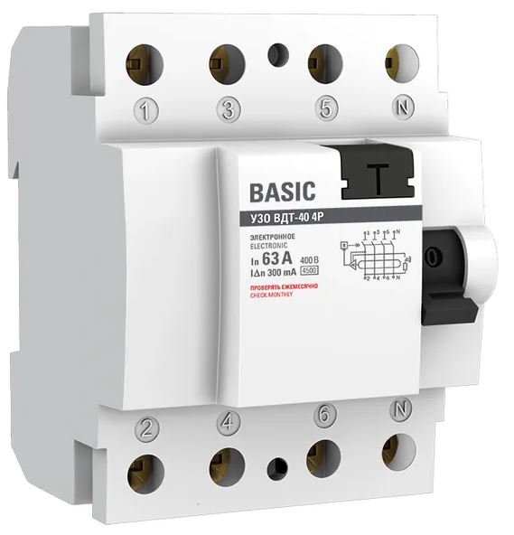 УЗО ВДТ-40 4P 63А/300мА Basic (elcb-4-63-300e-sim)