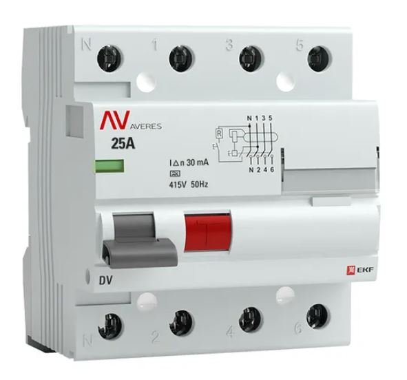 DV 4P 25А 30мА A 6kA AVERES (rccb-4-25-30-a-av)