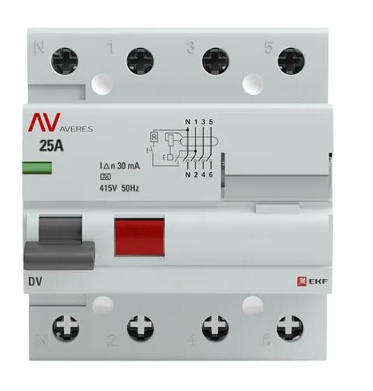 DV 4P 25А 30мА A 6kA AVERES (rccb-4-25-30-a-av)
