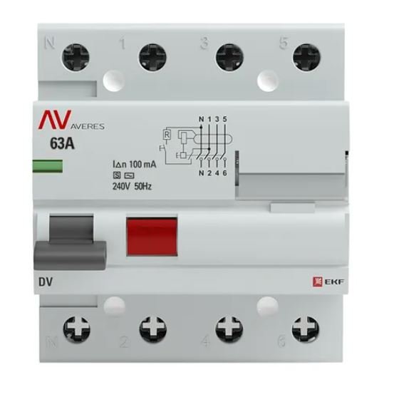 DV 4P (S) 63А 100мА AC 6kA AVERES (rccb-4-63-100-s-av)