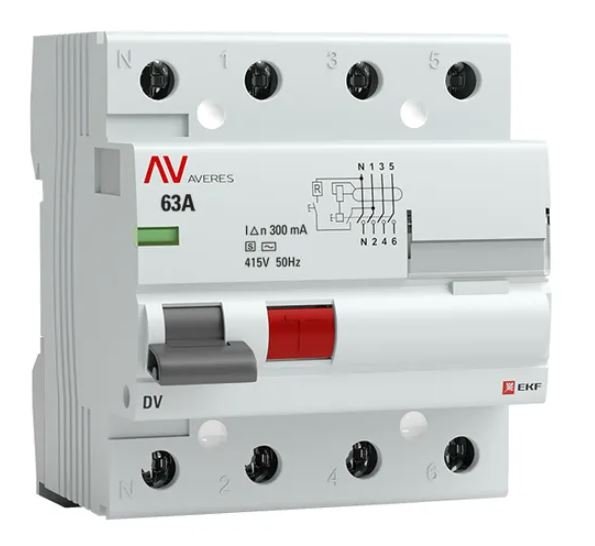 DV 4P (S) 63А 300мА AC 6kA AVERES (rccb-4-63-300-s-av)