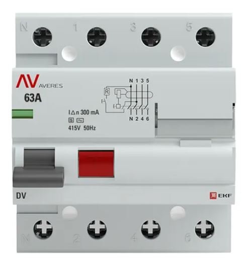 DV 4P (S) 63А 300мА AC 6kA AVERES (rccb-4-63-300-s-av)