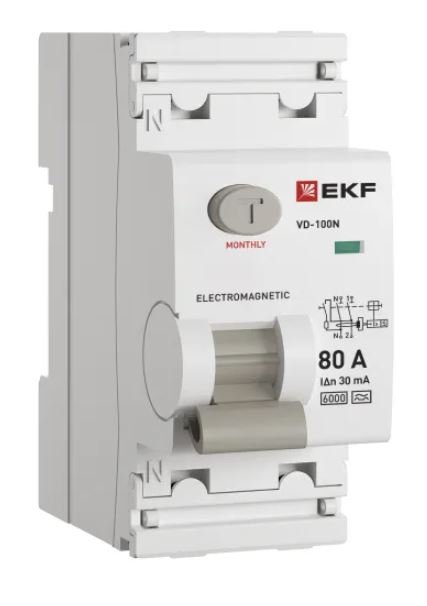 ВД-100N 2P 80А 30мА A 6кА PROXIMA (E1026MA8030)