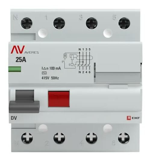 DV 4P 25А 100мА AC 6kA AVERES (rccb-4-25-100-ac-av)