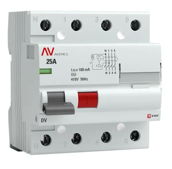 DV 4P 25А 100мА AC 6kA AVERES (rccb-4-25-100-ac-av)