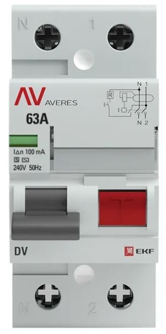 DV 2P (S) 63А 100мА AC 6kA AVERES (rccb-2-63-100-s-av)