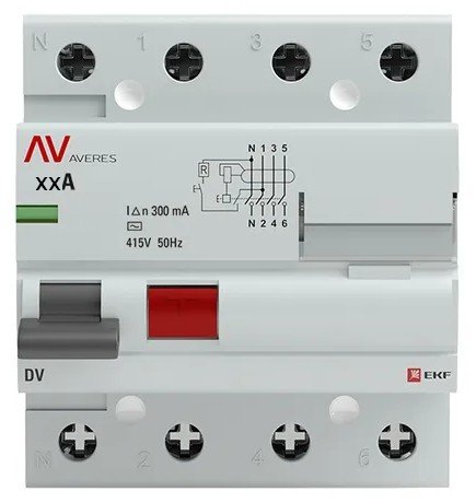 DV 4P 63А/300мА (AC) AVERES (rccb-4-63-300-ac-av)