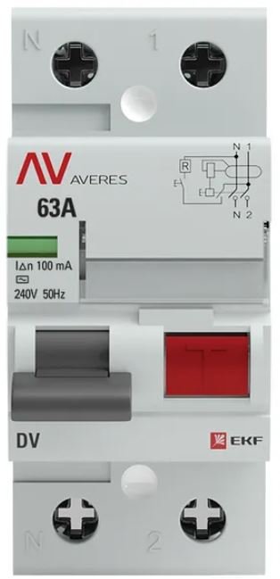 DV 2P 63А 100мА AC 6kA AVERES (rccb-2-63-100-ac-av)