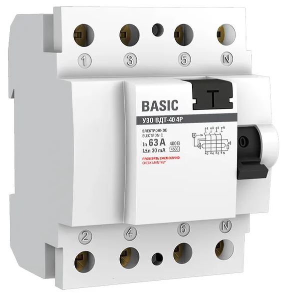 УЗО ВДТ-40 4P 63А/30мА Basic (elcb-4-63-30e-sim)