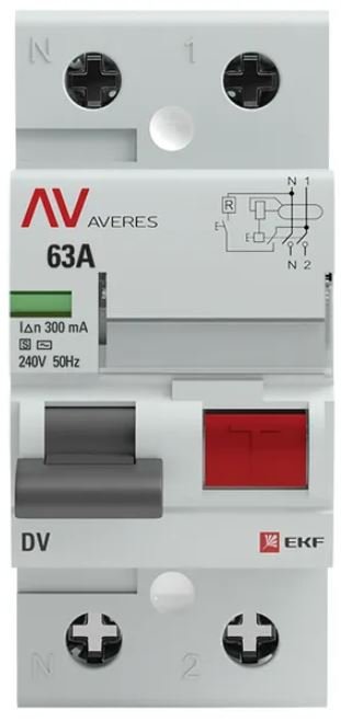 DV 2P (S) 63А 300мА AC 6kA AVERES (rccb-2-63-300-s-av)