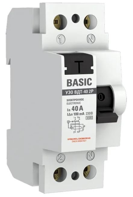 ВДТ-40 2P 40А 100мА АС 4,5кА BASIC (elcb-2-40-100e-sim)