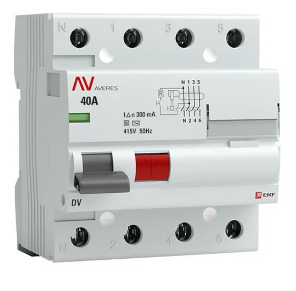 DV 4P (S) 40А 300мА AC 6kA AVERES (rccb-4-40-300-s-av)