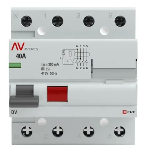 DV 4P (S) 40А 300мА AC 6kA AVERES (rccb-4-40-300-s-av)
