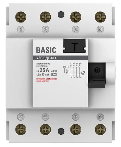 УЗО 4P 25А/30мА Basic (elcb-4-25-30e-sim)
