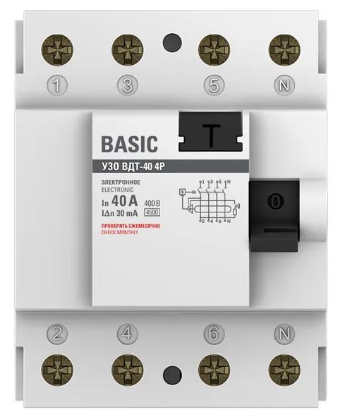 УЗО ВДТ-40 4P 40А/30мА Basic (elcb-4-40-30e-sim)