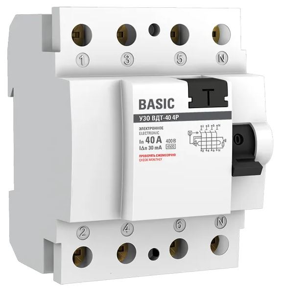 УЗО ВДТ-40 4P 40А/30мА Basic (elcb-4-40-30e-sim)