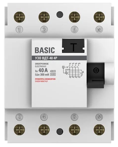 УЗО ВДТ-40 4P 40А/300мА Basic (elcb-4-40-300e-sim)