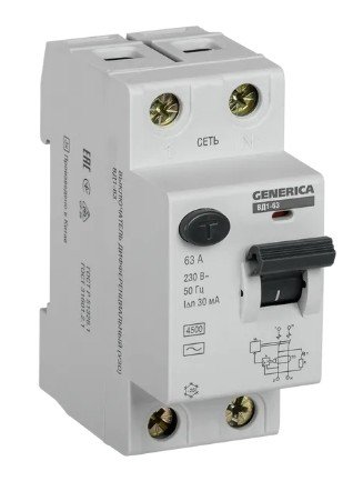 GENERICA ВД1-63 2Р 63А 30мА (MDV15-2-063-030)