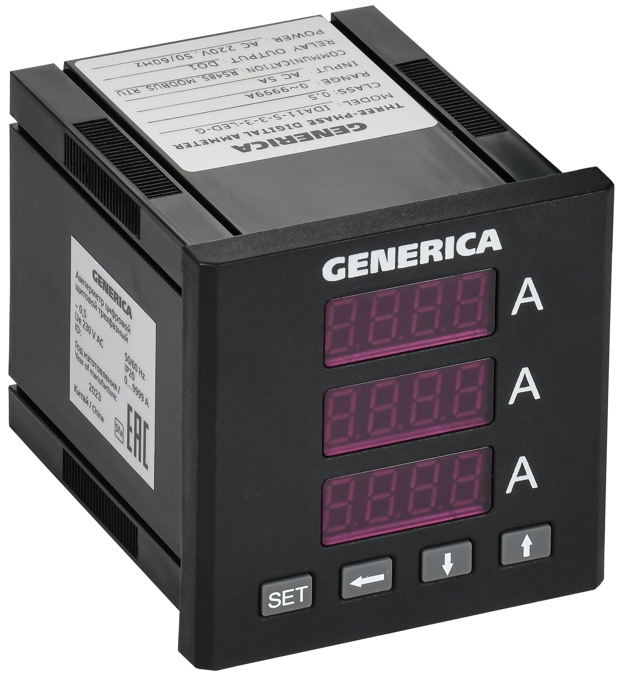 Амперметр цифровой щитовой трехфазный DO RS-485 72х72 LED GENERICA (IDA11-5-3-3-LED-G)